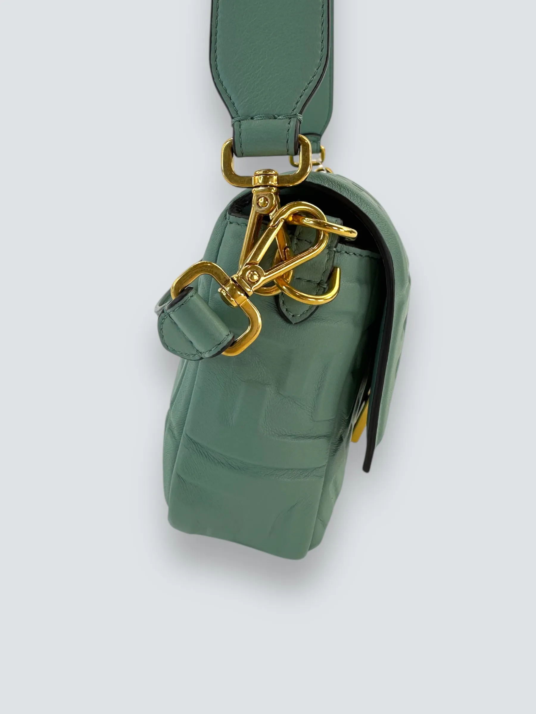 Fendi Olive Green Monogram Embossed Nappa Leather Baguette Crossbody