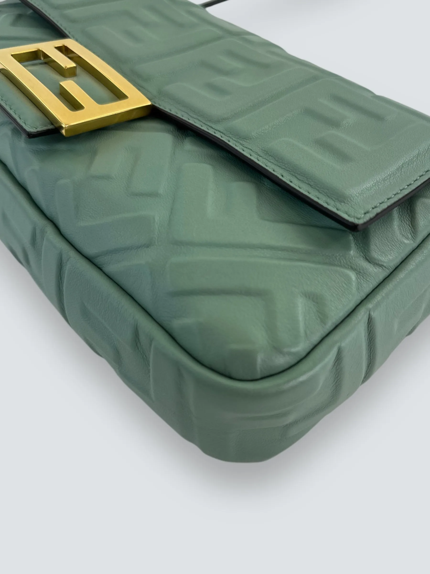 Fendi Olive Green Monogram Embossed Nappa Leather Baguette Crossbody