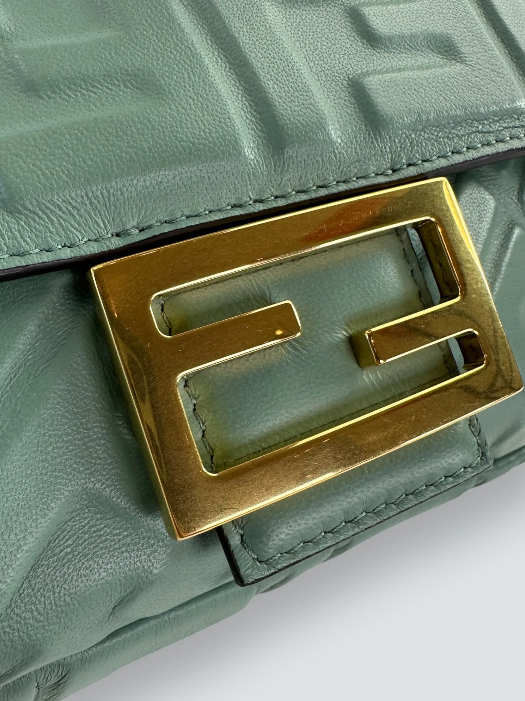 Fendi Olive Green Monogram Embossed Nappa Leather Baguette Crossbody