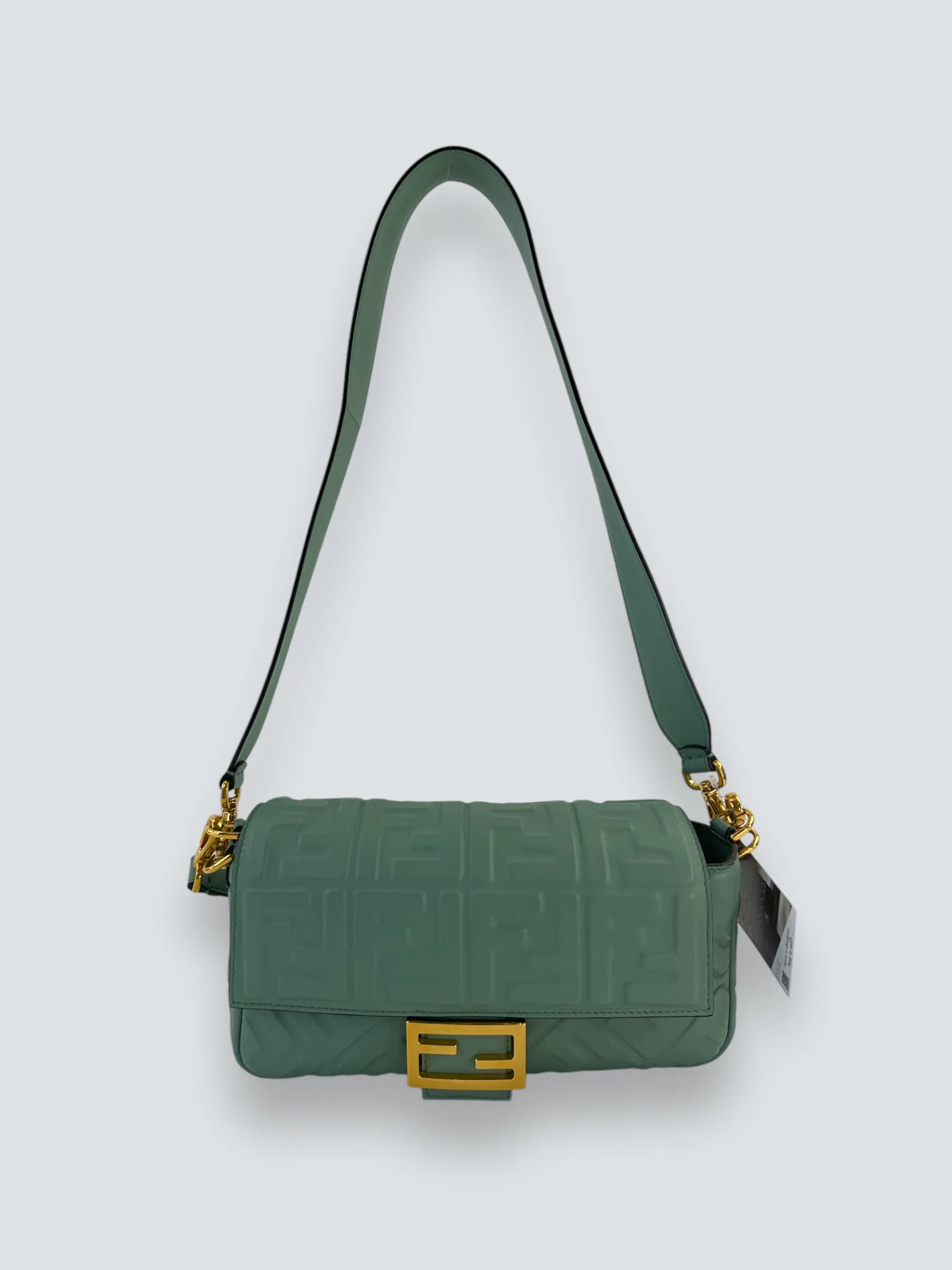 Fendi Olive Green Monogram Embossed Nappa Leather Baguette Crossbody
