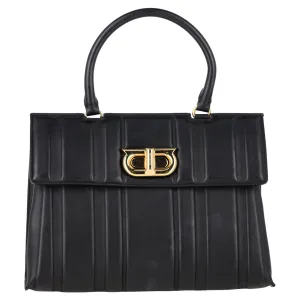 Ferragamo Gancini Flip-Lock Handbag in Black Leather