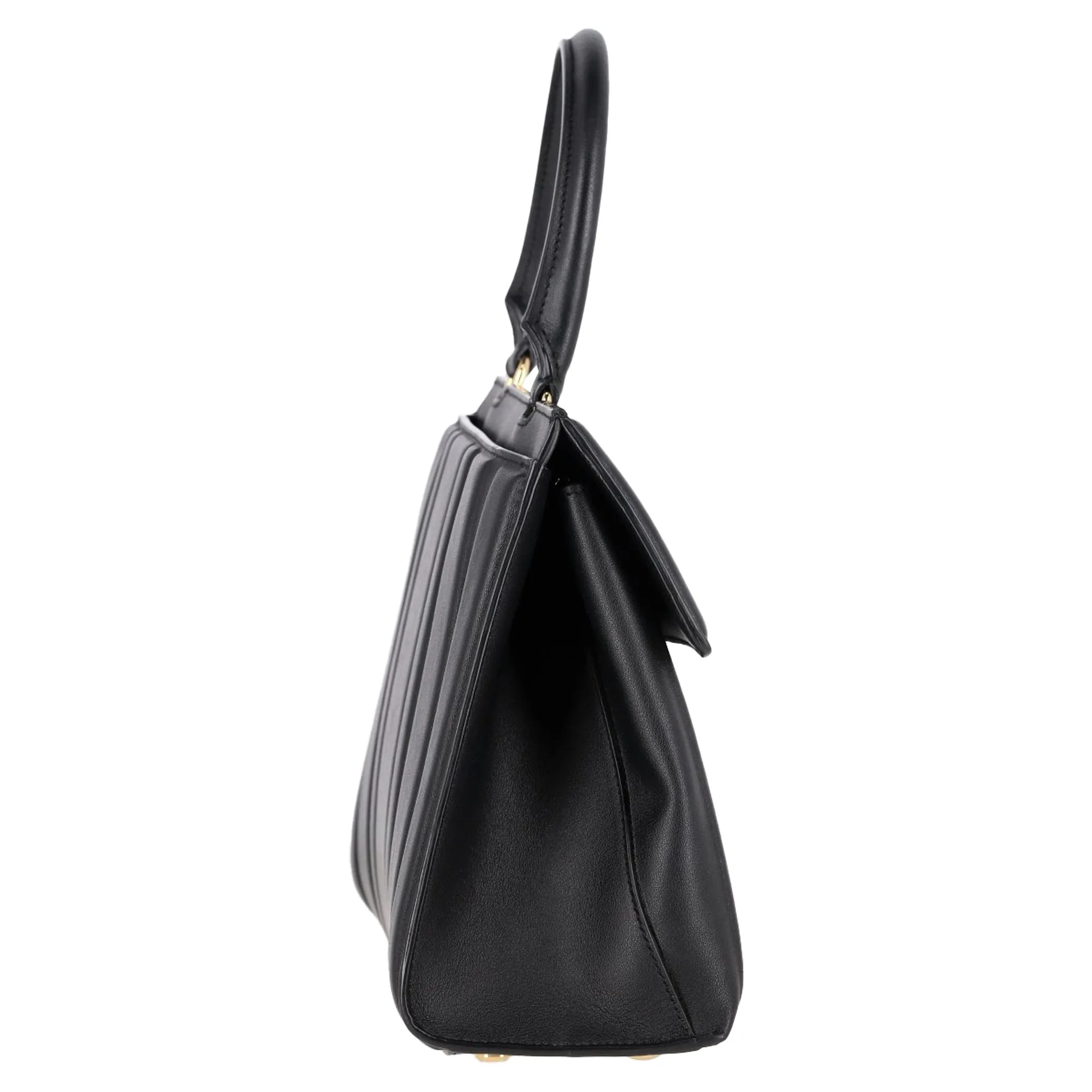 Ferragamo Gancini Flip-Lock Handbag in Black Leather