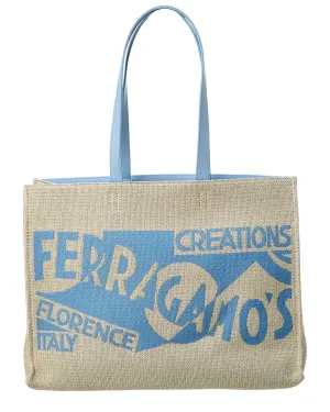 Ferragamo Logo Large Leather-Trim Tote