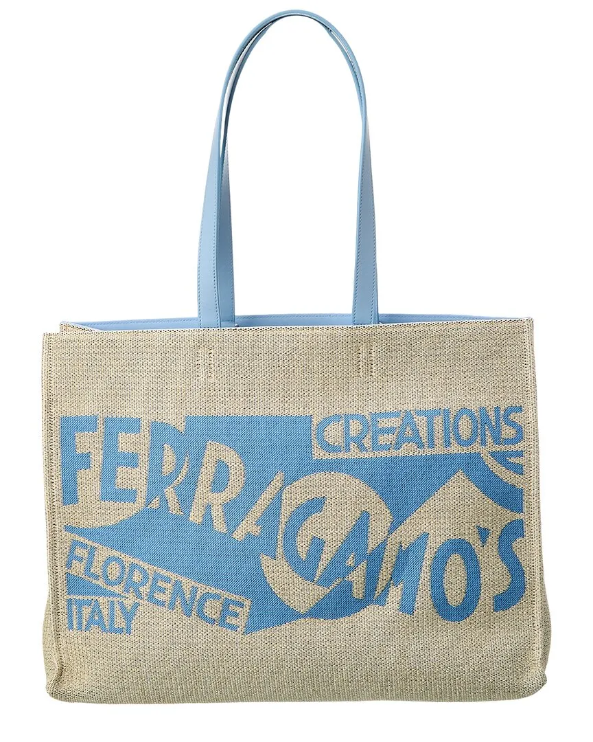 Ferragamo Logo Large Leather-Trim Tote