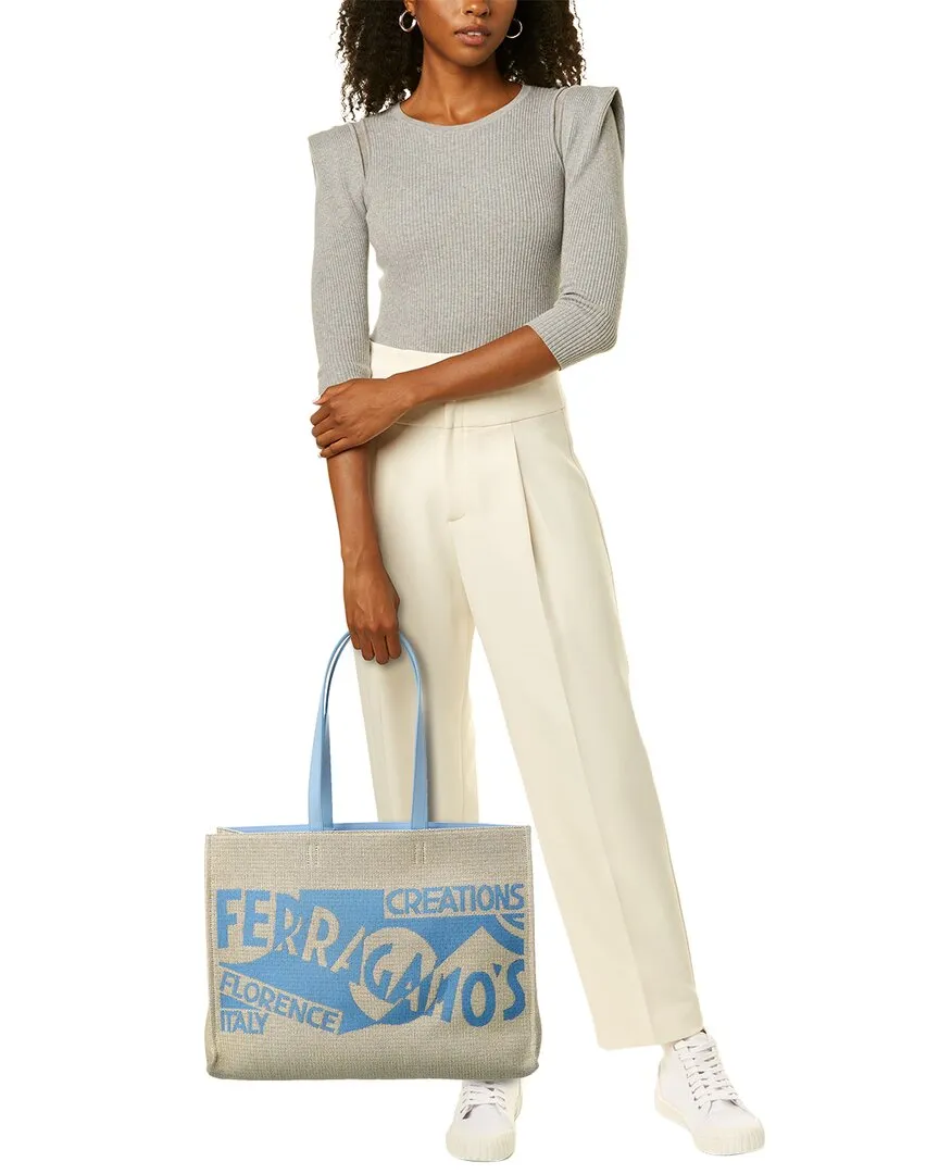 Ferragamo Logo Large Leather-Trim Tote