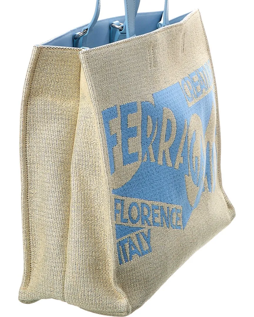 Ferragamo Logo Large Leather-Trim Tote