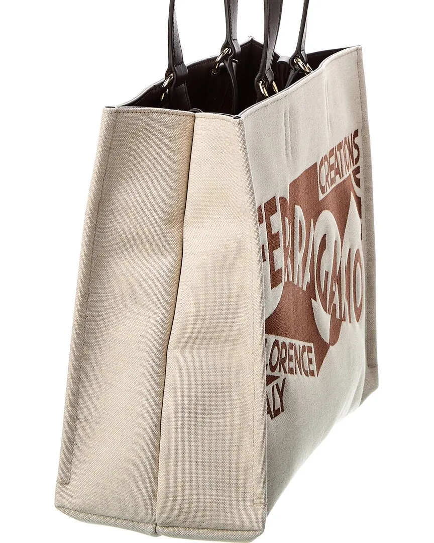 Ferragamo Logo Medium Canvas & Leather Tote