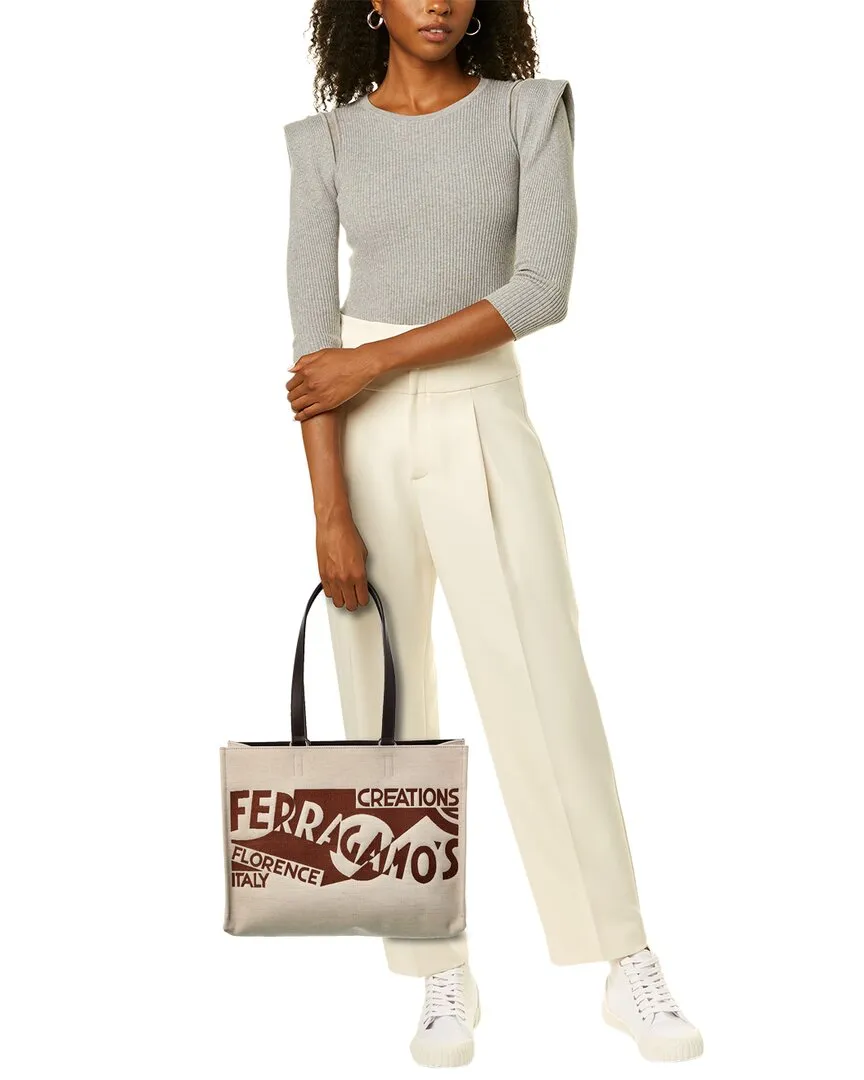 Ferragamo Logo Medium Canvas & Leather Tote