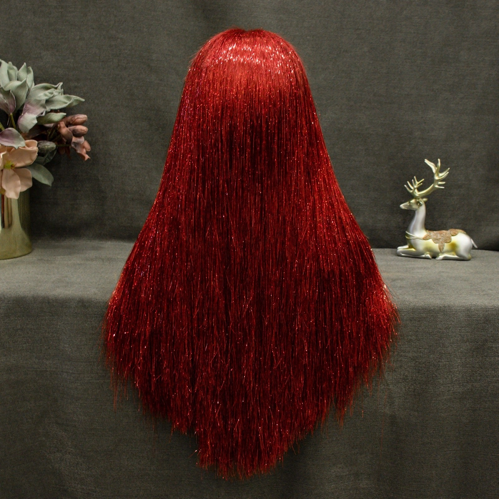 Flame Red Full Tinsel Lace Front Wig