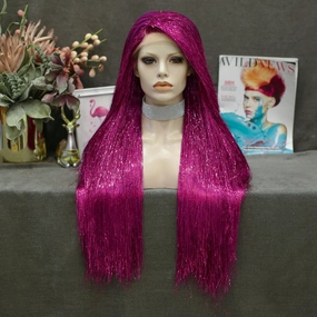 Flame Red Full Tinsel Lace Front Wig