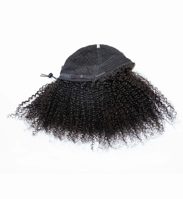 Flip Over Half Wig with Drawstring Kinky Curly Glueless Human Hair Wig