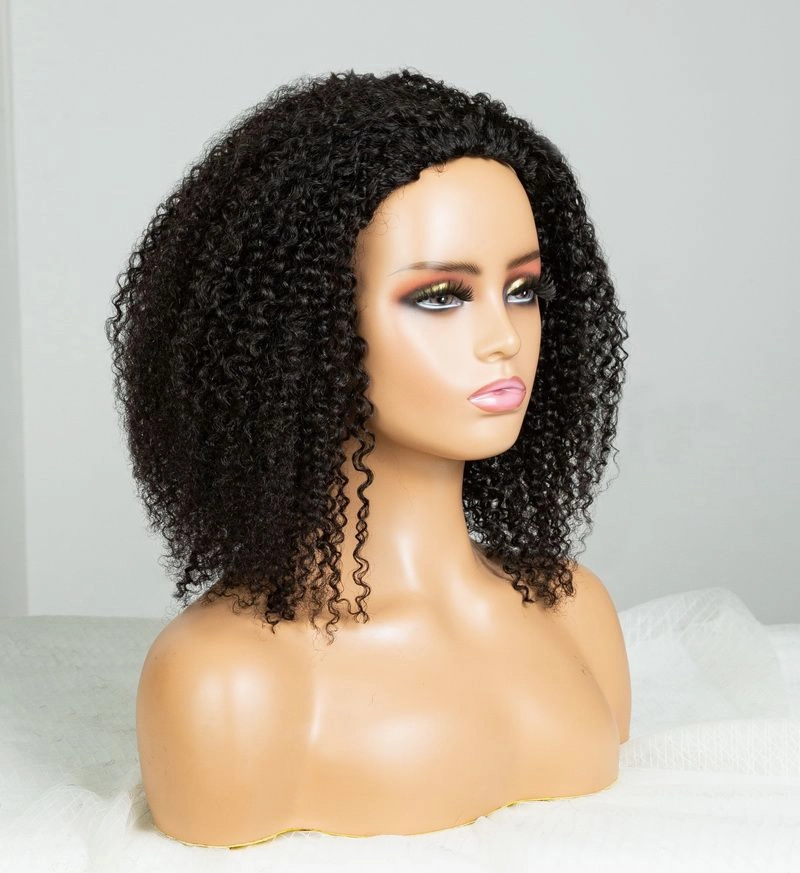 Flip Over Half Wig with Drawstring Kinky Curly Glueless Human Hair Wig