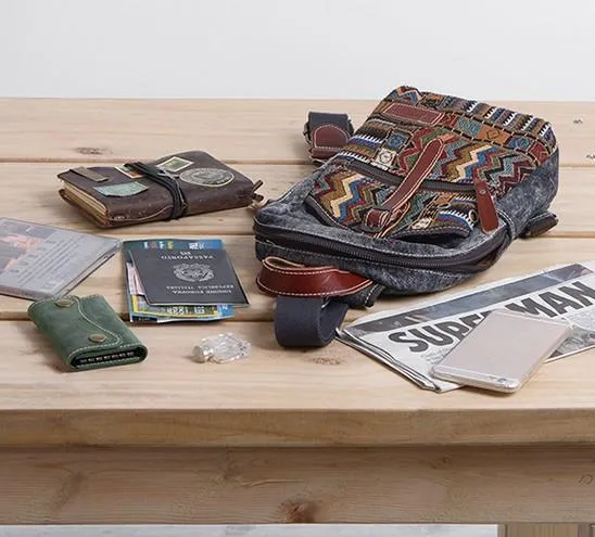 Folk Canvas Mens Sling Bag Vintage Chest Bag One Shoulder Pack for men