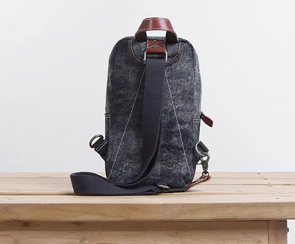 Folk Canvas Mens Sling Bag Vintage Chest Bag One Shoulder Pack for men