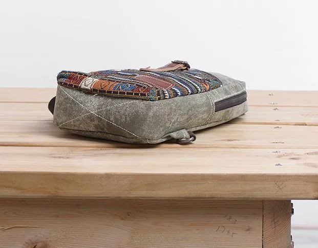 Folk Canvas Mens Sling Bag Vintage Chest Bag One Shoulder Pack for men