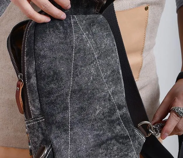 Folk Canvas Mens Sling Bag Vintage Chest Bag One Shoulder Pack for men