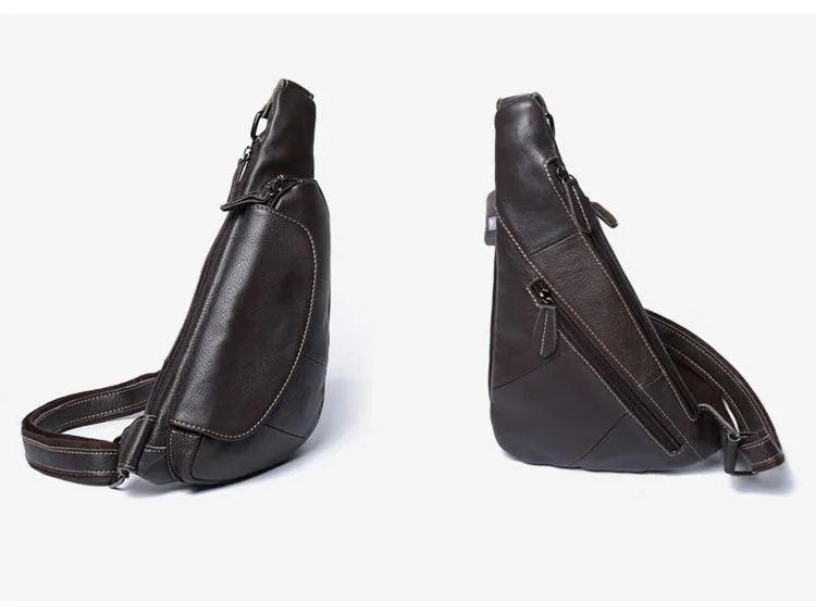 Genuine Black Leather Mens Cool SLing Pack Chest Bag Black Sling Bag Crossbody Bag Pack for men