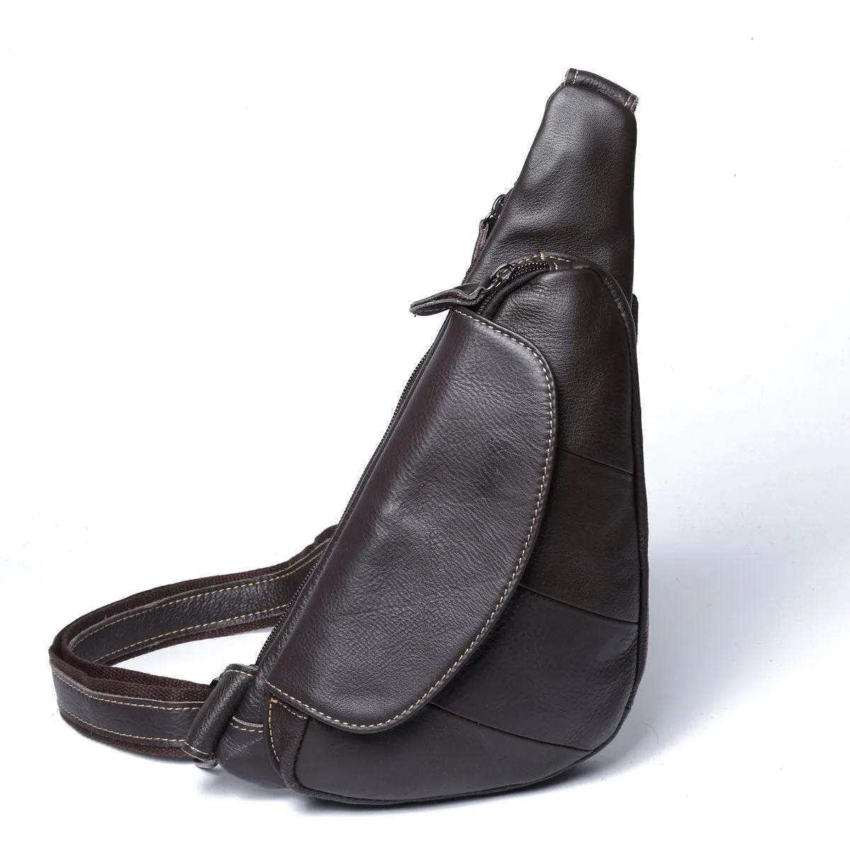 Genuine Black Leather Mens Cool SLing Pack Chest Bag Black Sling Bag Crossbody Bag Pack for men
