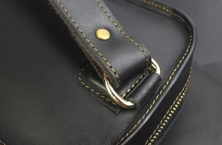 Genuine Black Leather Mens Cool Sling Pack Chest Bag Sling Bag Crossbody Pack for men