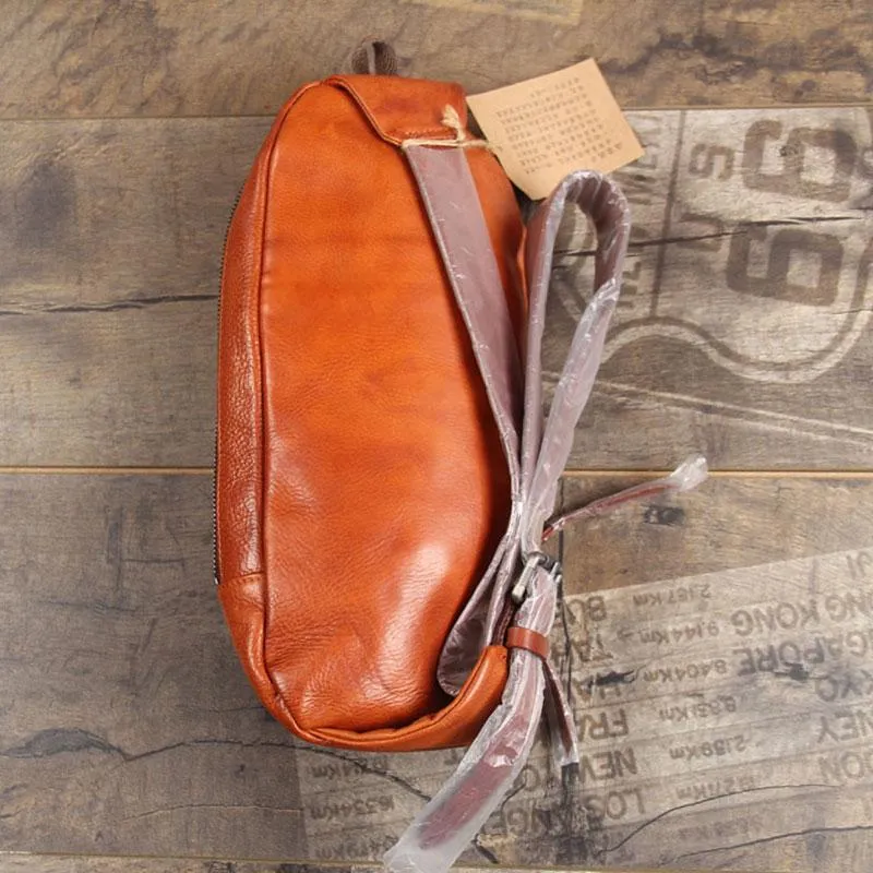 Genuine Brown Leather Mens Cool Chest Bag Sling Bag Brown Crossbody Pack One Shoulder Backpack for men