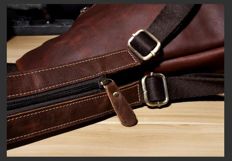 Genuine Brown Leather Mens Cool Chest Bag Sling Bag Sling Backpack for men