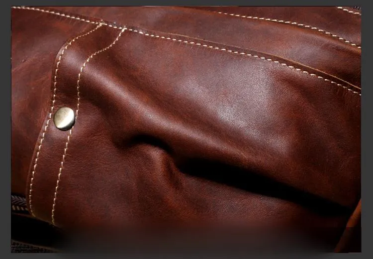 Genuine Brown Leather Mens Cool Chest Bag Sling Bag Sling Backpack for men