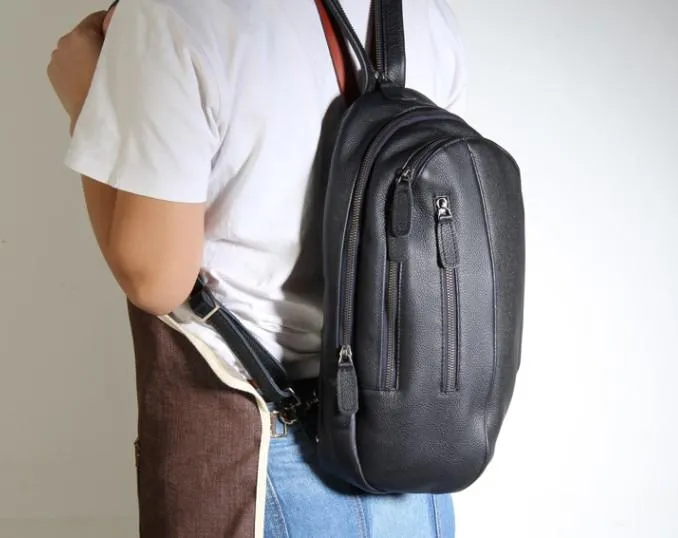 Genuine Brown Leather Mens Cool SLing Pack Chest Bag Sling Bag Crossbody Bag Travel Backpack for men