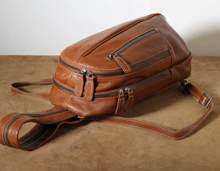 Genuine Brown Leather Mens Cool SLing Pack Chest Bag Sling Bag Crossbody Bag Travel Backpack for men