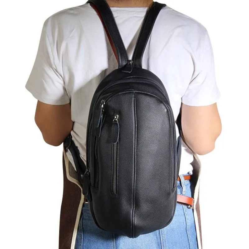 Genuine Brown Leather Mens Cool SLing Pack Chest Bag Sling Bag Crossbody Bag Travel Backpack for men