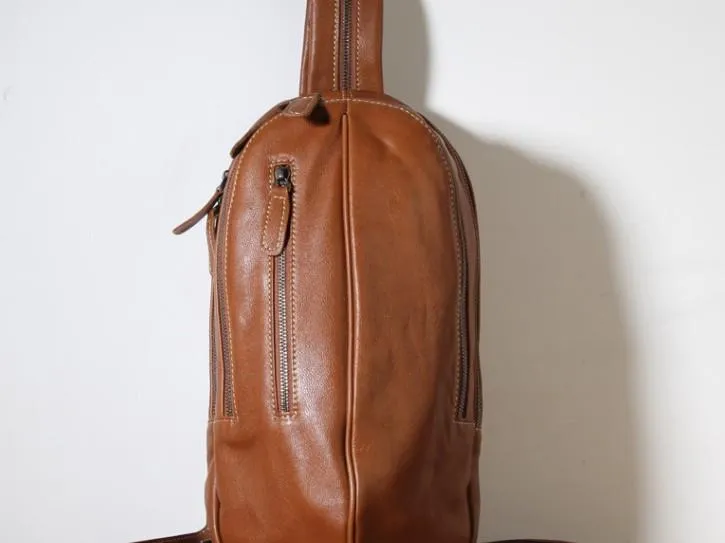 Genuine Brown Leather Mens Cool SLing Pack Chest Bag Sling Bag Crossbody Bag Travel Backpack for men