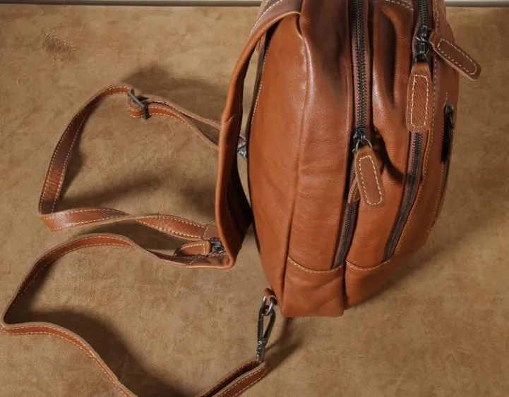 Genuine Brown Leather Mens Cool SLing Pack Chest Bag Sling Bag Crossbody Bag Travel Backpack for men