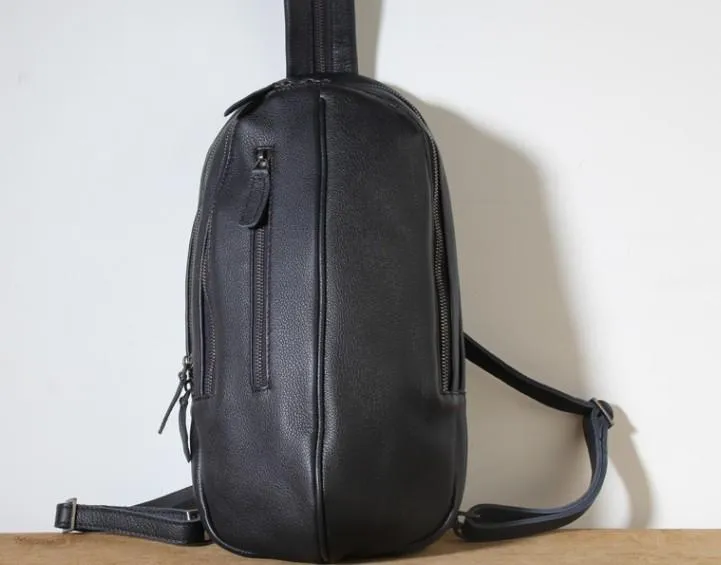 Genuine Brown Leather Mens Cool SLing Pack Chest Bag Sling Bag Crossbody Bag Travel Backpack for men