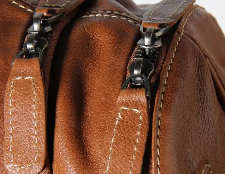 Genuine Brown Leather Mens Cool SLing Pack Chest Bag Sling Bag Crossbody Bag Travel Backpack for men