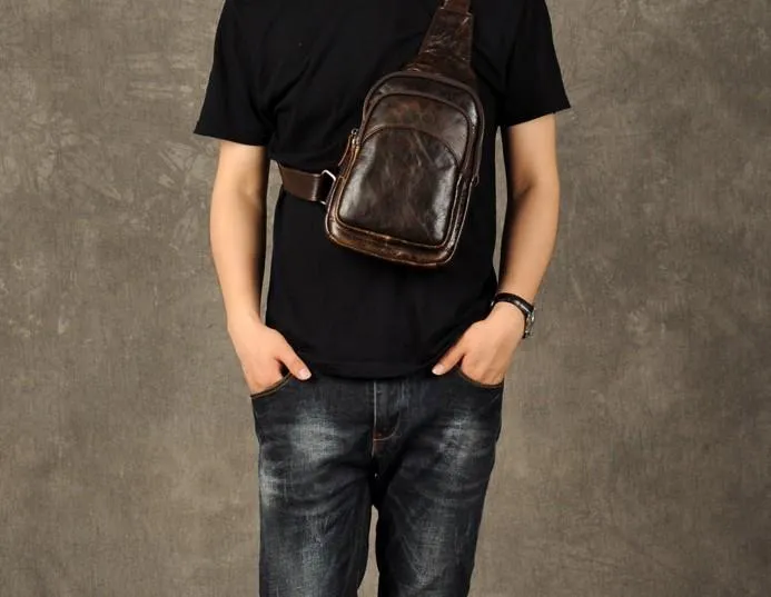 Genuine Cool Leather Mens Sling Bag Chest Bag Crossbody Sling Bag for men