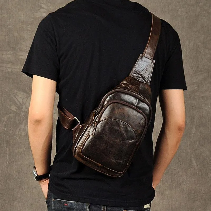Genuine Cool Leather Mens Sling Bag Chest Bag Crossbody Sling Bag for men