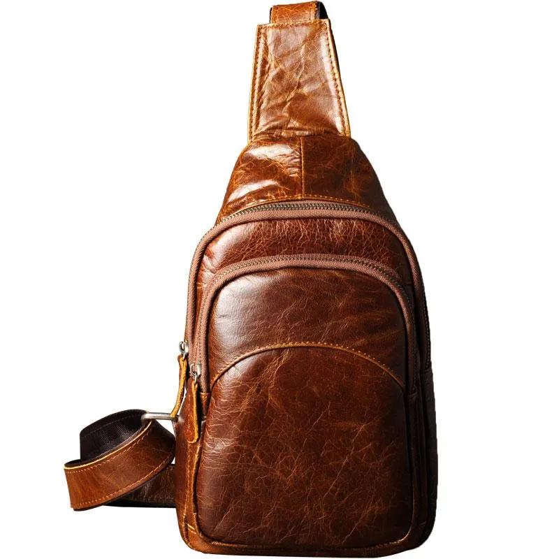 Genuine Cool Leather Mens Sling Bag Chest Bag Crossbody Sling Bag for men
