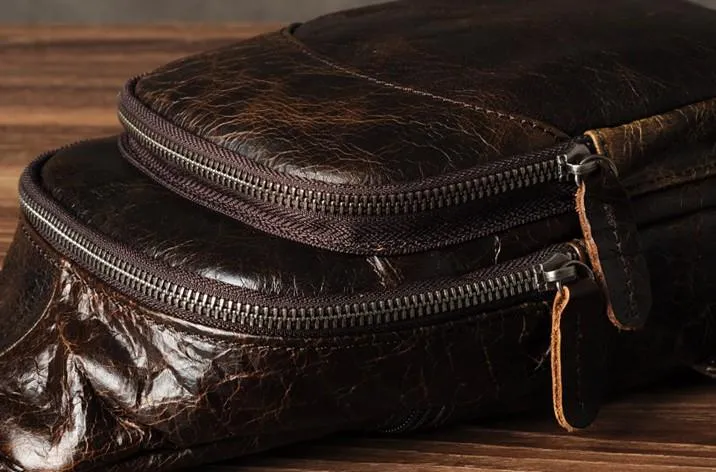 Genuine Cool Leather Mens Sling Bag Chest Bag Crossbody Sling Bag for men