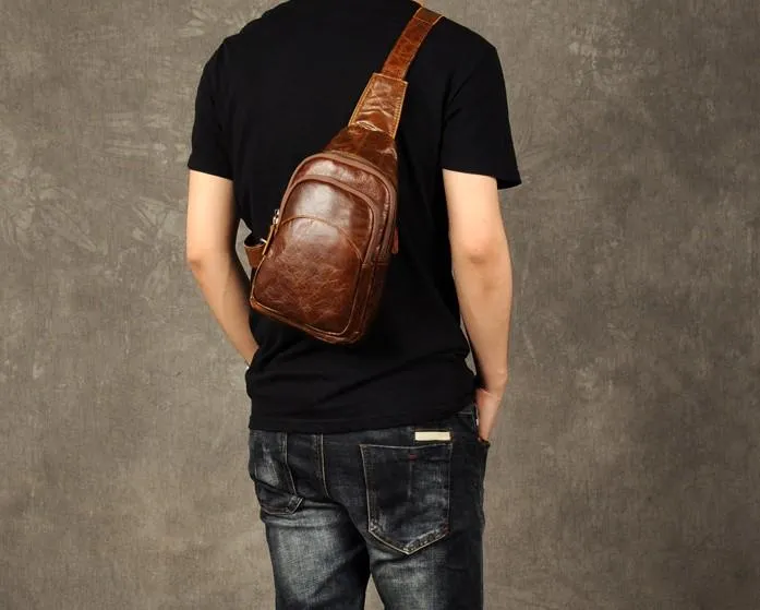 Genuine Cool Leather Mens Sling Bag Chest Bag Crossbody Sling Bag for men