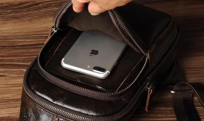 Genuine Cool Leather Mens Sling Bag Chest Bag Crossbody Sling Bag for men