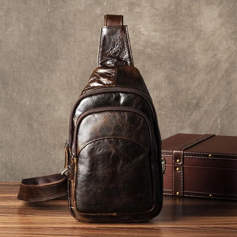 Genuine Cool Leather Mens Sling Bag Chest Bag Crossbody Sling Bag for men
