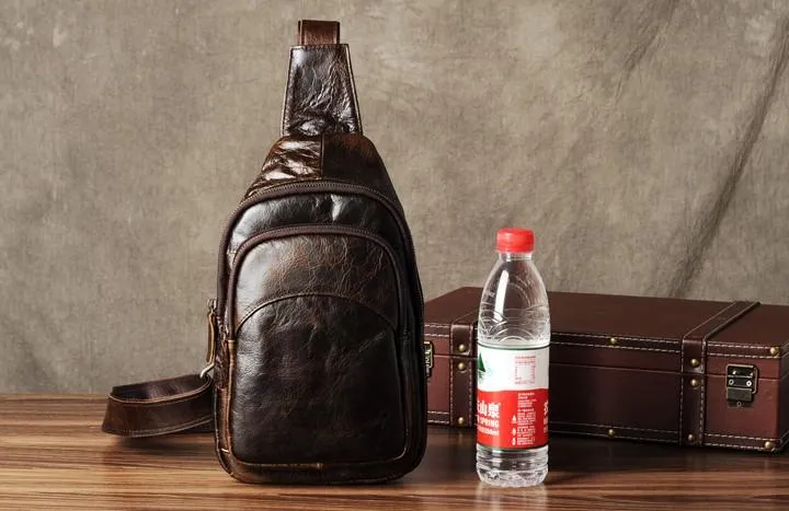 Genuine Cool Leather Mens Sling Bag Chest Bag Crossbody Sling Bag for men