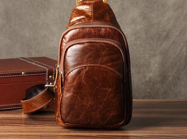 Genuine Cool Leather Mens Sling Bag Chest Bag Crossbody Sling Bag for men