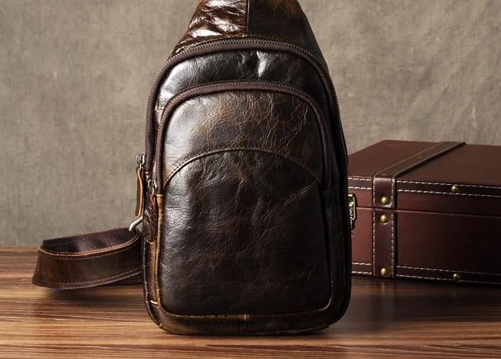 Genuine Cool Leather Mens Sling Bag Chest Bag Crossbody Sling Bag for men