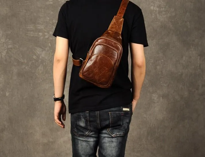 Genuine Cool Leather Mens Sling Bag Chest Bag Crossbody Sling Bag for men