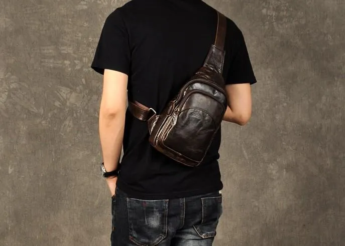 Genuine Cool Leather Mens Sling Bag Chest Bag Crossbody Sling Bag for men