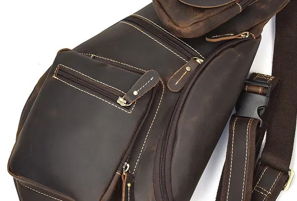 Genuine Leather Cool Chest Bag CrossBody Sling Bag Travel Bag Hiking Bag For Men