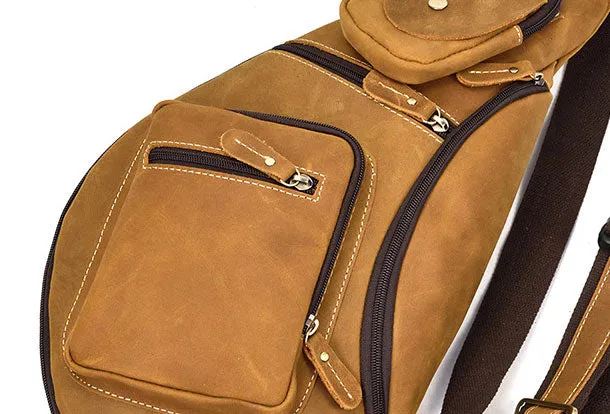 Genuine Leather Cool Chest Bag CrossBody Sling Bag Travel Bag Hiking Bag For Men