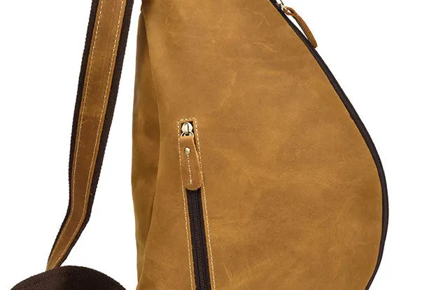 Genuine Leather Cool Chest Bag CrossBody Sling Bag Travel Bag Hiking Bag For Men