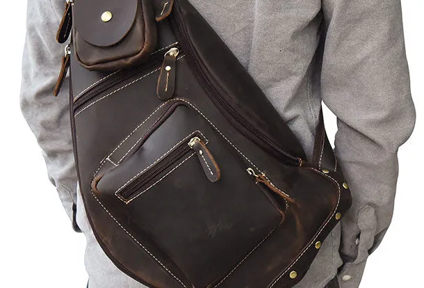 Genuine Leather Cool Chest Bag CrossBody Sling Bag Travel Bag Hiking Bag For Men