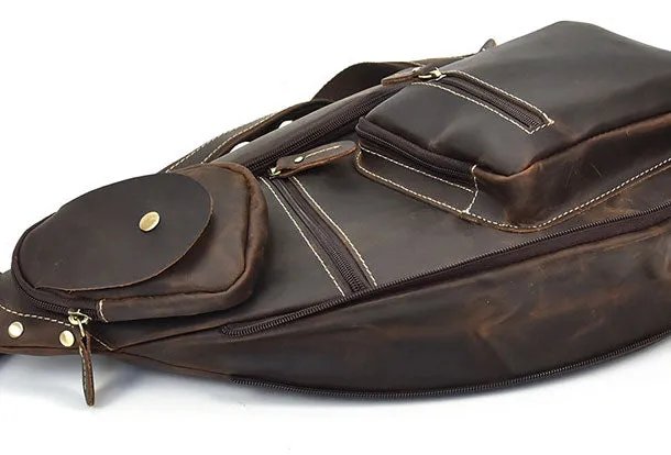 Genuine Leather Cool Chest Bag CrossBody Sling Bag Travel Bag Hiking Bag For Men